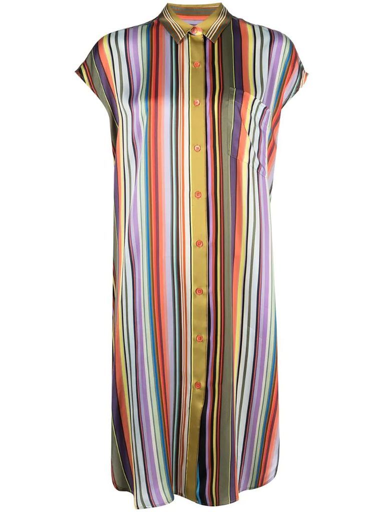 satin-style vertical stripe shirt dress