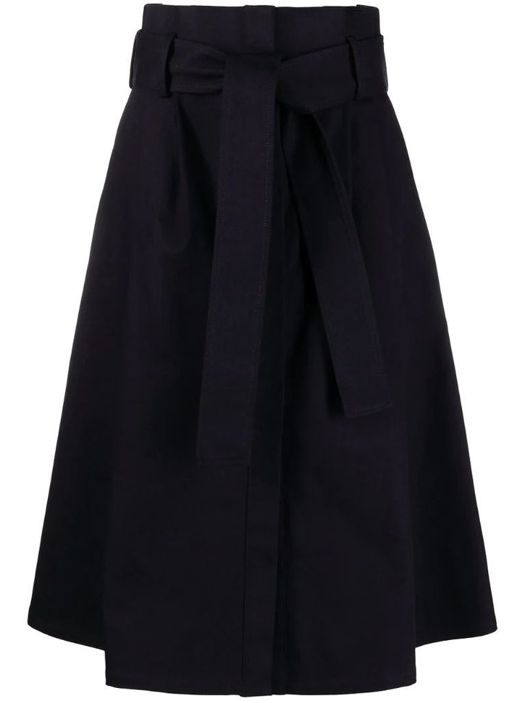belted A-line midi skirt
