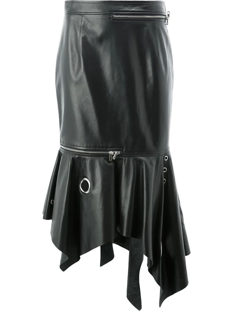 grommet-details trumpet leather skirt