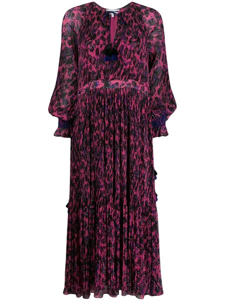 Nemea Pleated Speckled Floral Maxi Dress with Smocking Detail