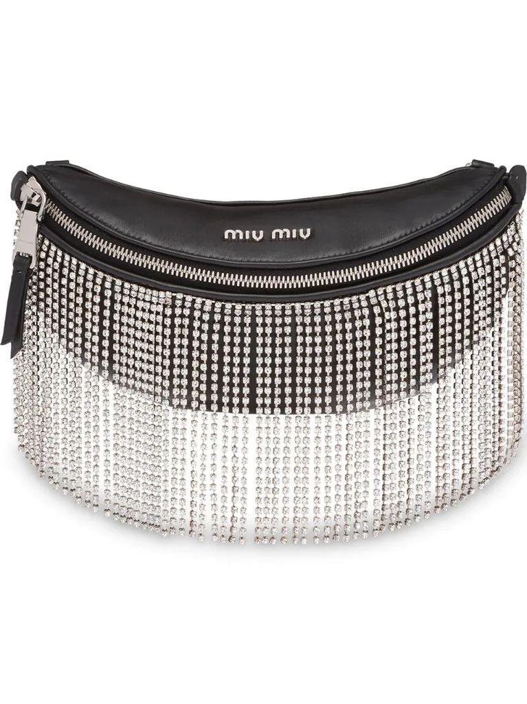 embellished fringed belt bag