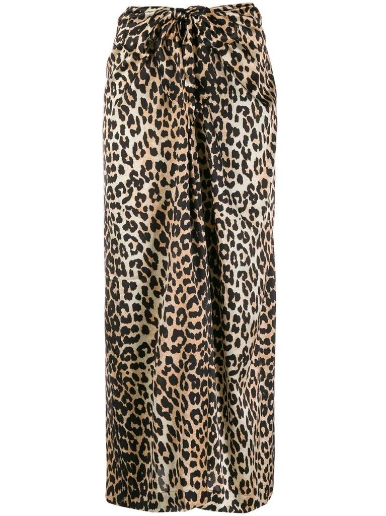 leopard print tie midi skirt