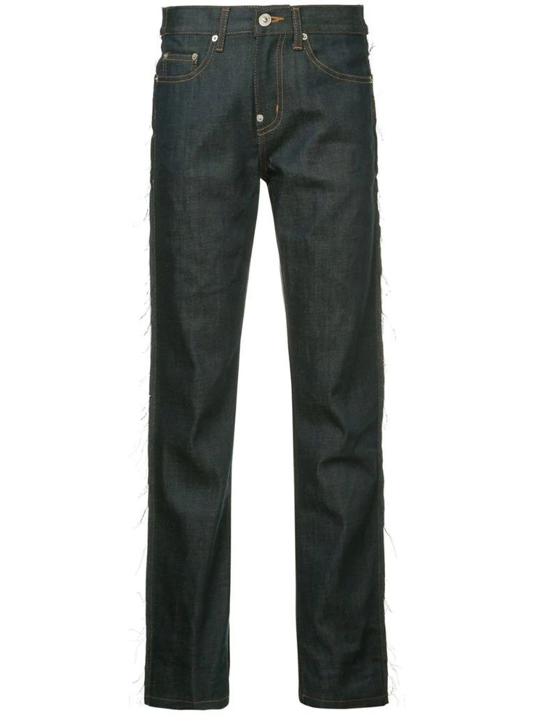 panelled faux leather straight jeans