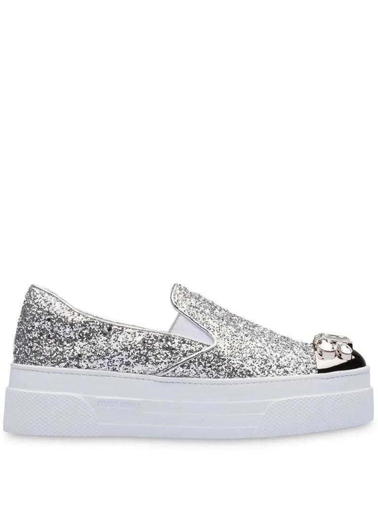 glitter-embellished slip-on sneakers