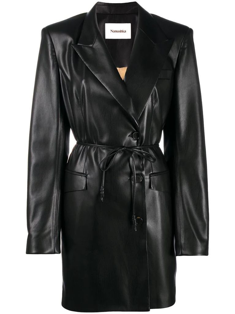 belted faux- leather jacket