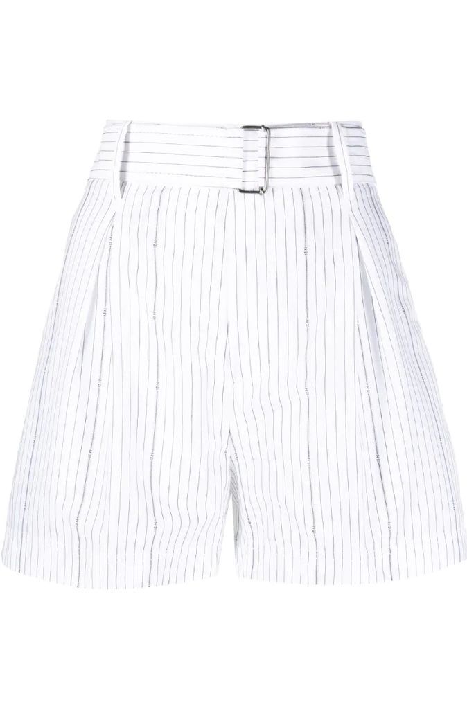pinstriped belted shorts