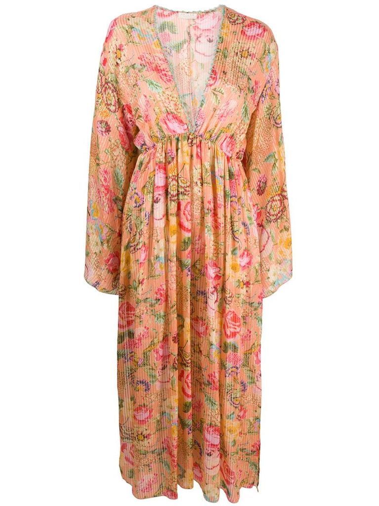 floral flared long-sleeve dress