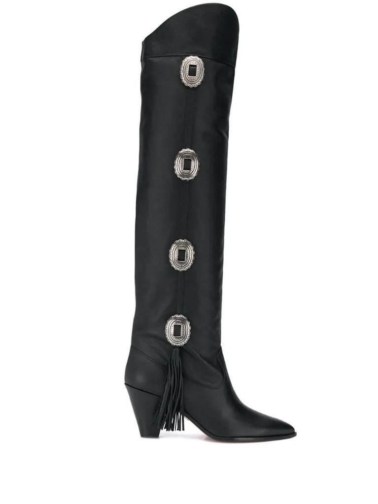 black Go West 70 knee-high studded leather boots