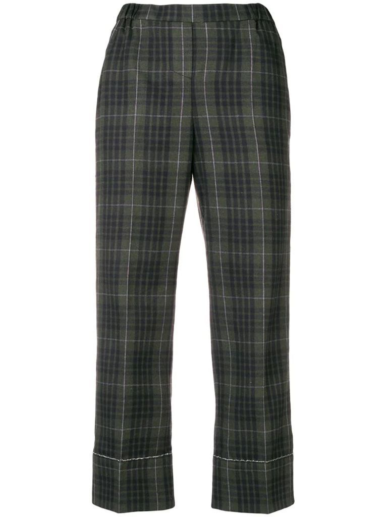 checked print cropped trousers