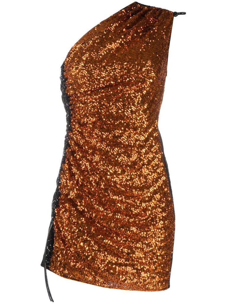 one shoulder sequin embellished dress