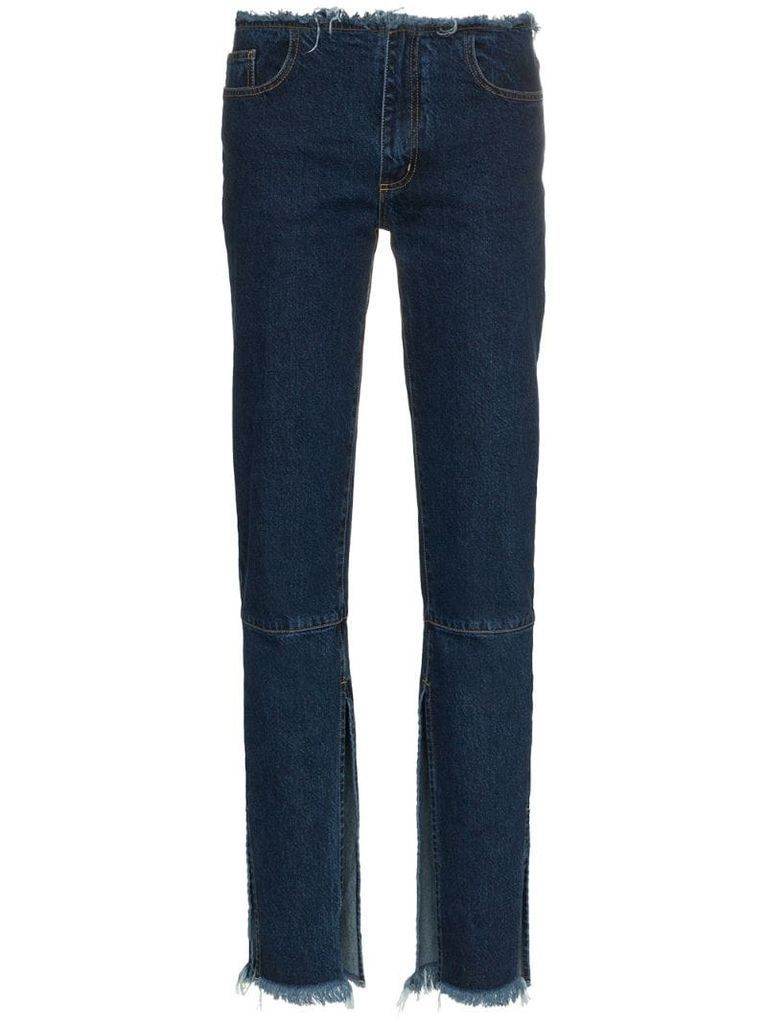 split hem low-rise jeans