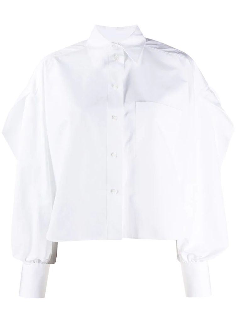 pouf-sleeve button-up blouse