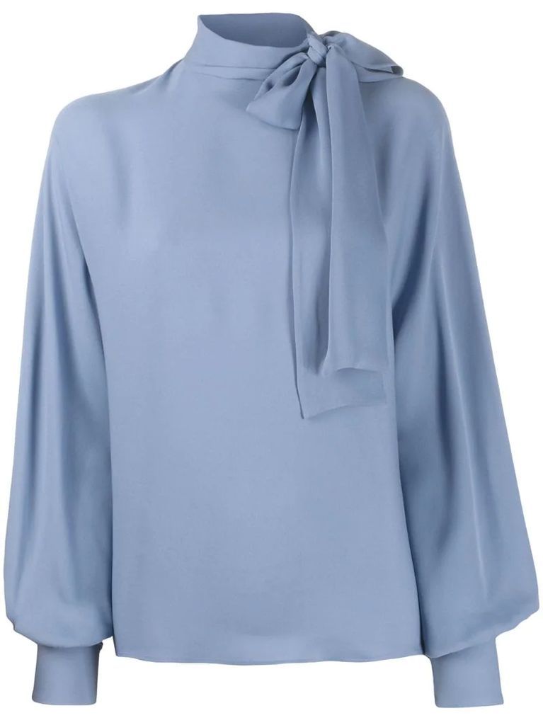 pussy bow neckline draped blouse