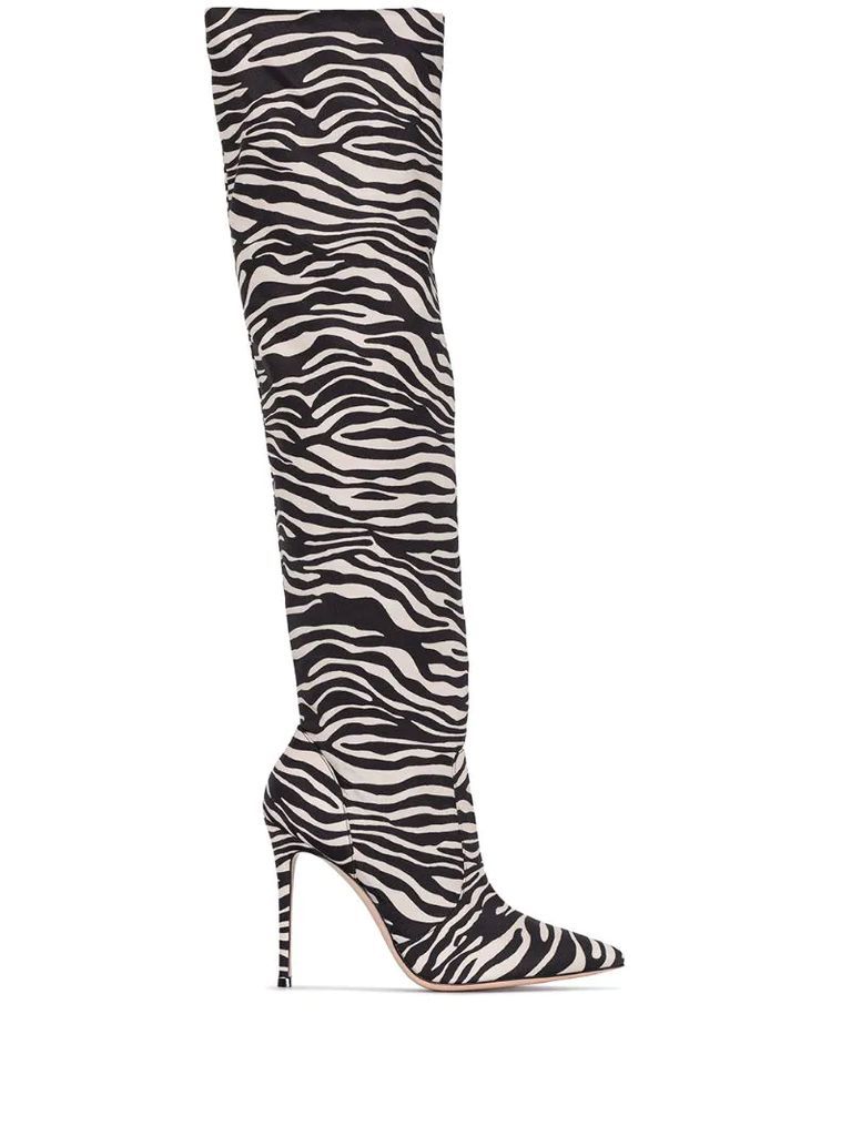 115mm zebra-print knee-high boots