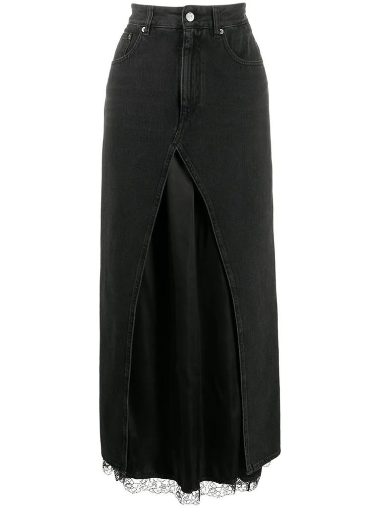 denim layered long skirt