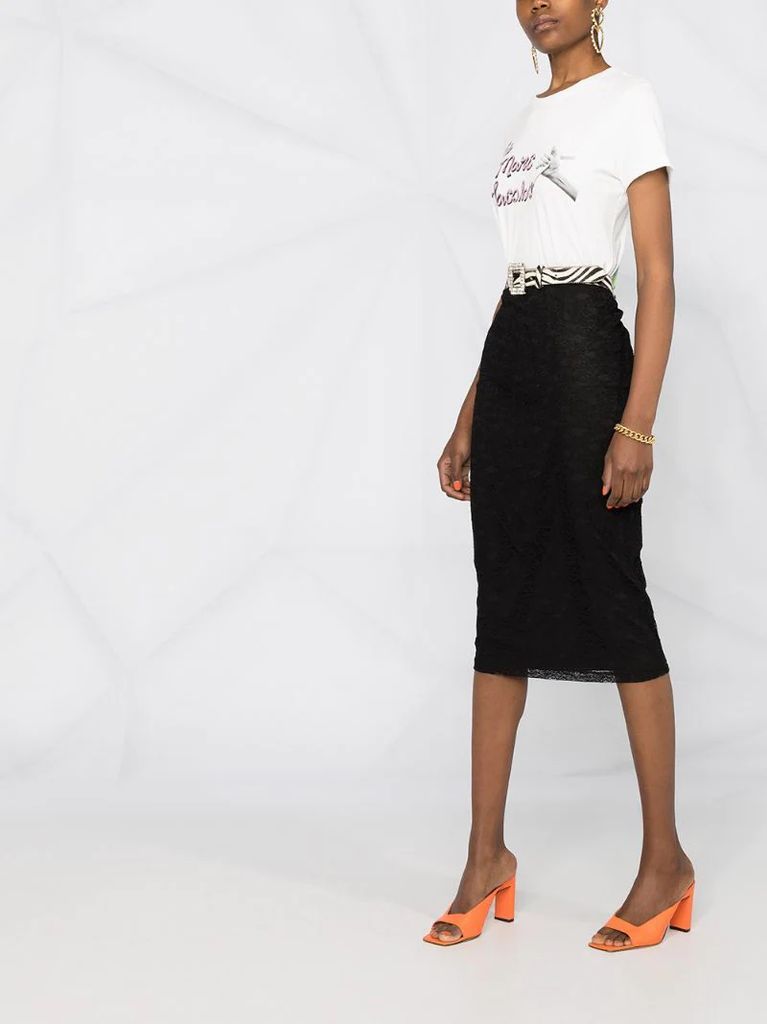 lace-overlay high-waisted skirt