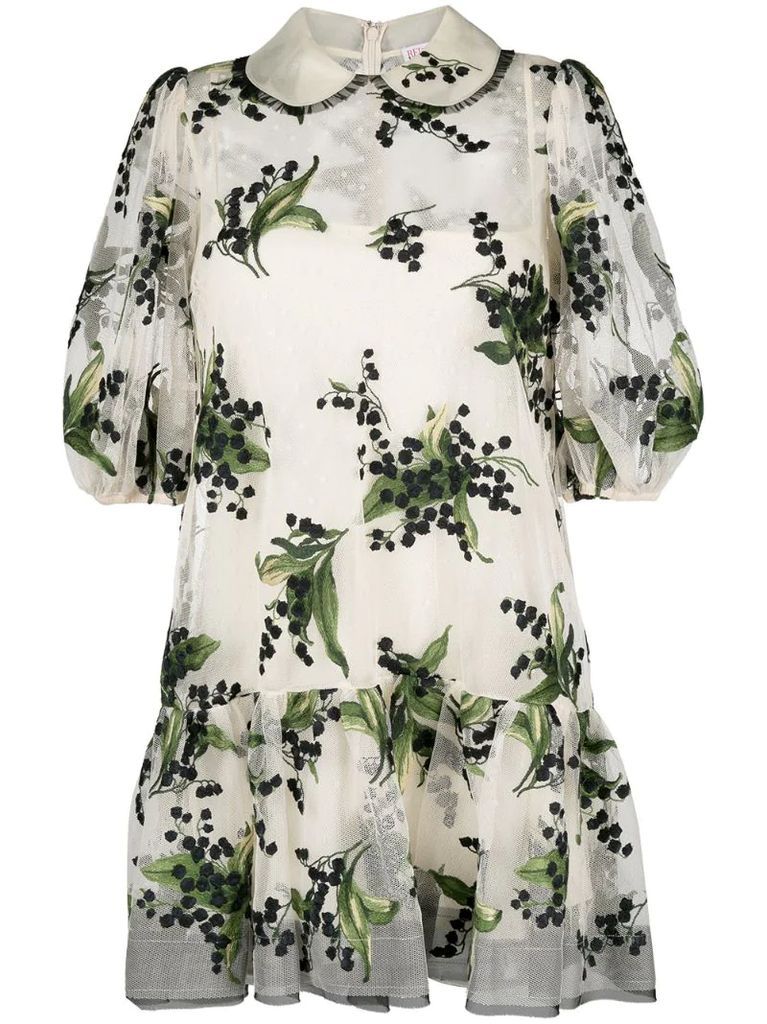 floral-embroidered short-sleeve dress
