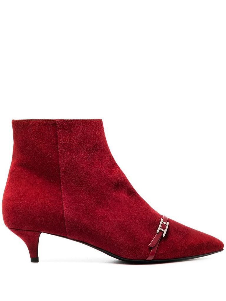 pre-owned leather strap detail suede ankle boots