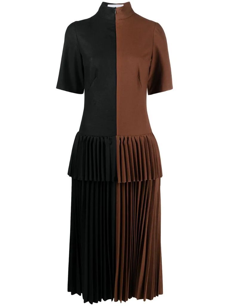 two-tone pleated dress