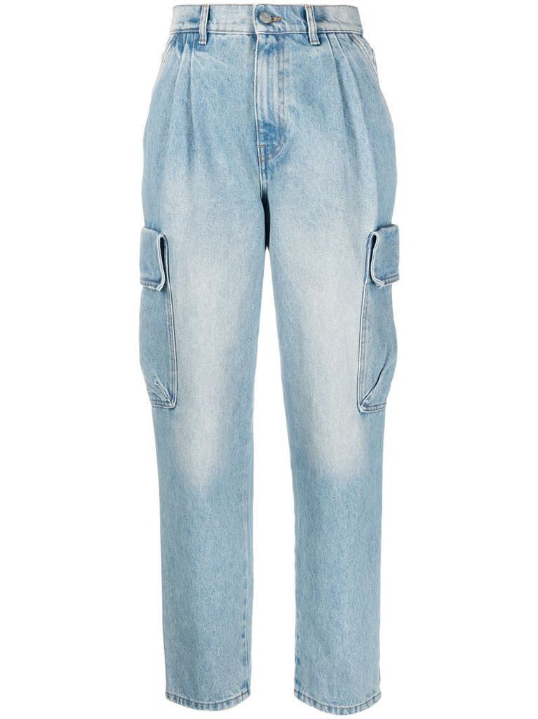 high-waist tapered denim jeans