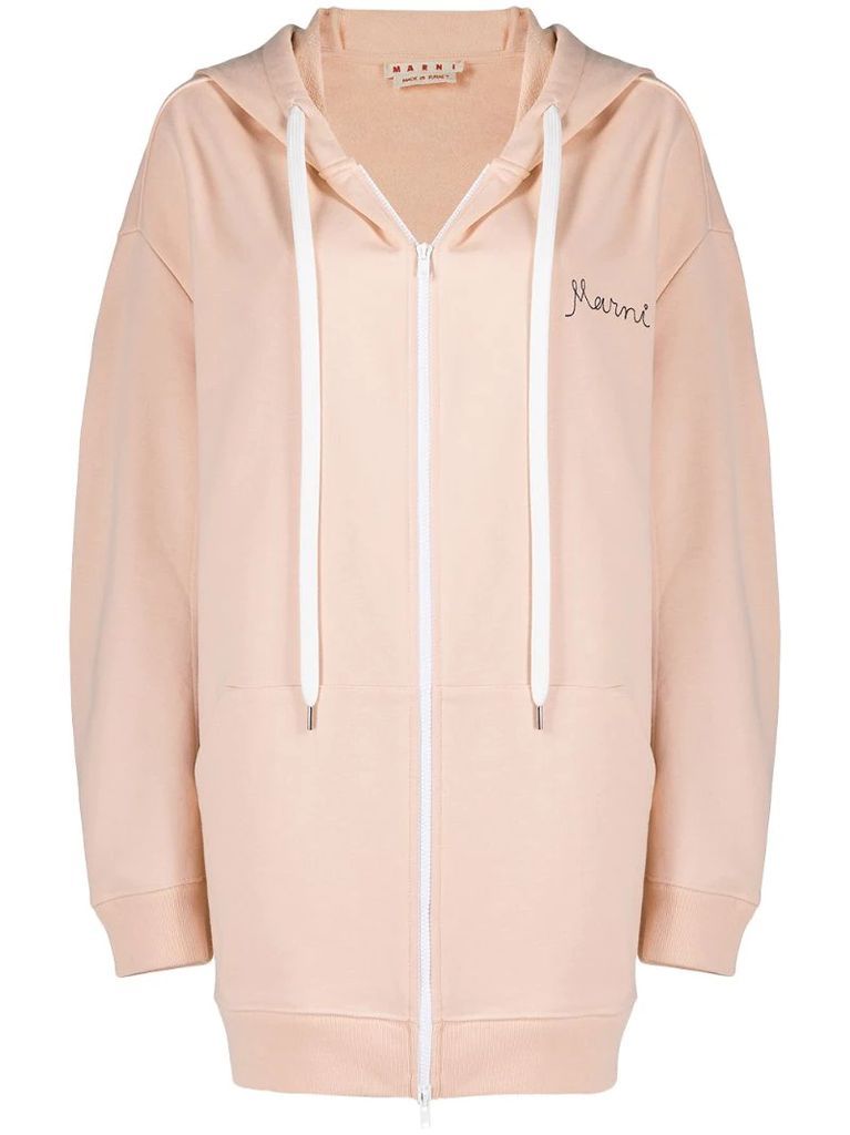 logo-embroidered oversized zip-up hoodie