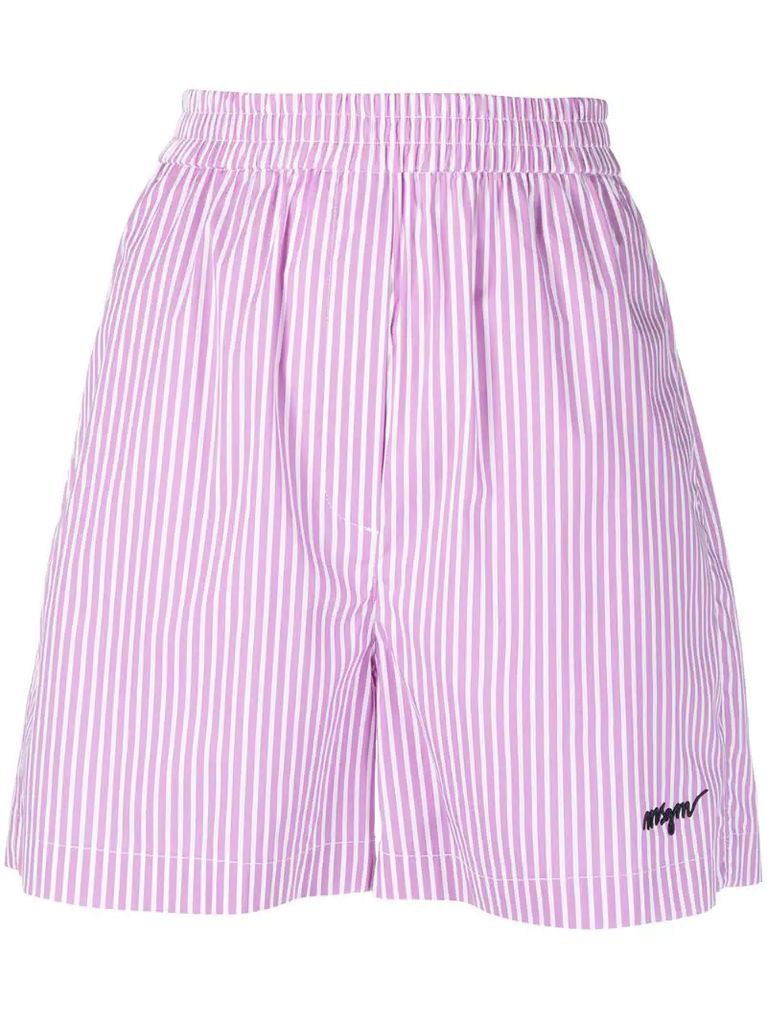 stripe-pattern elasticated shorts