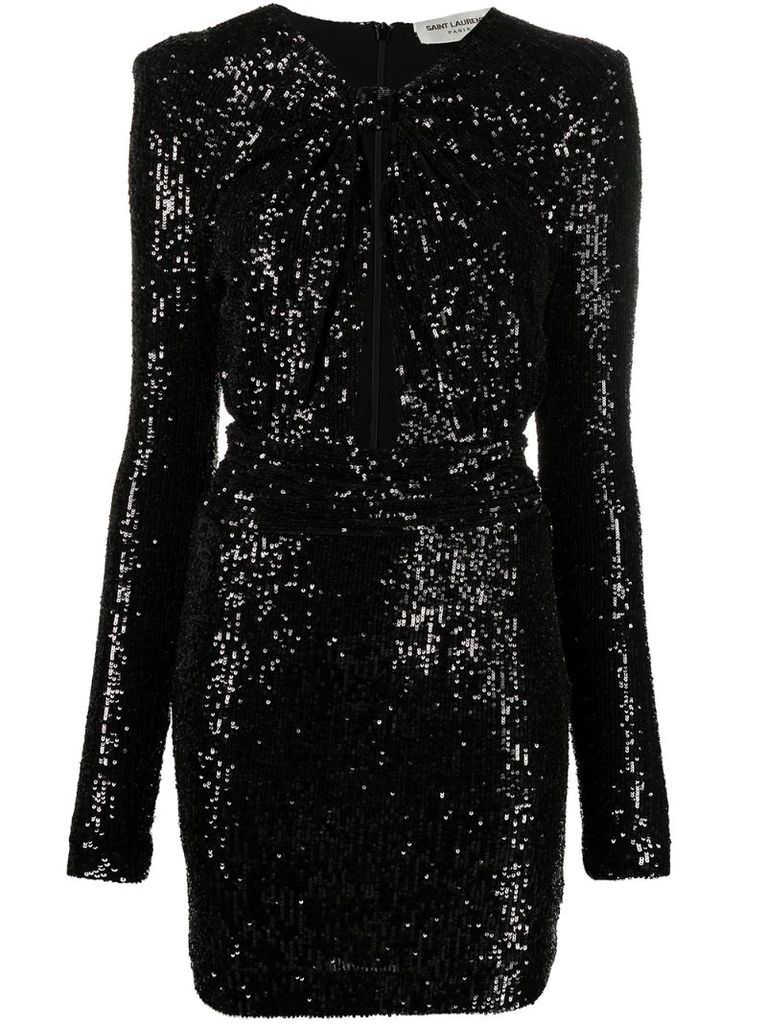 cut-out sequinned long-sleeve dress