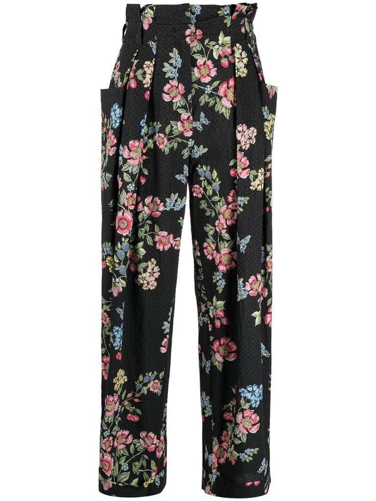 high-waist floral print trousers