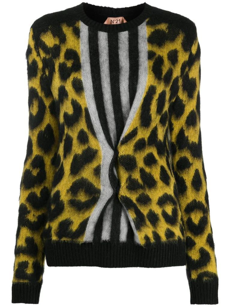 leopard knit striped jumper