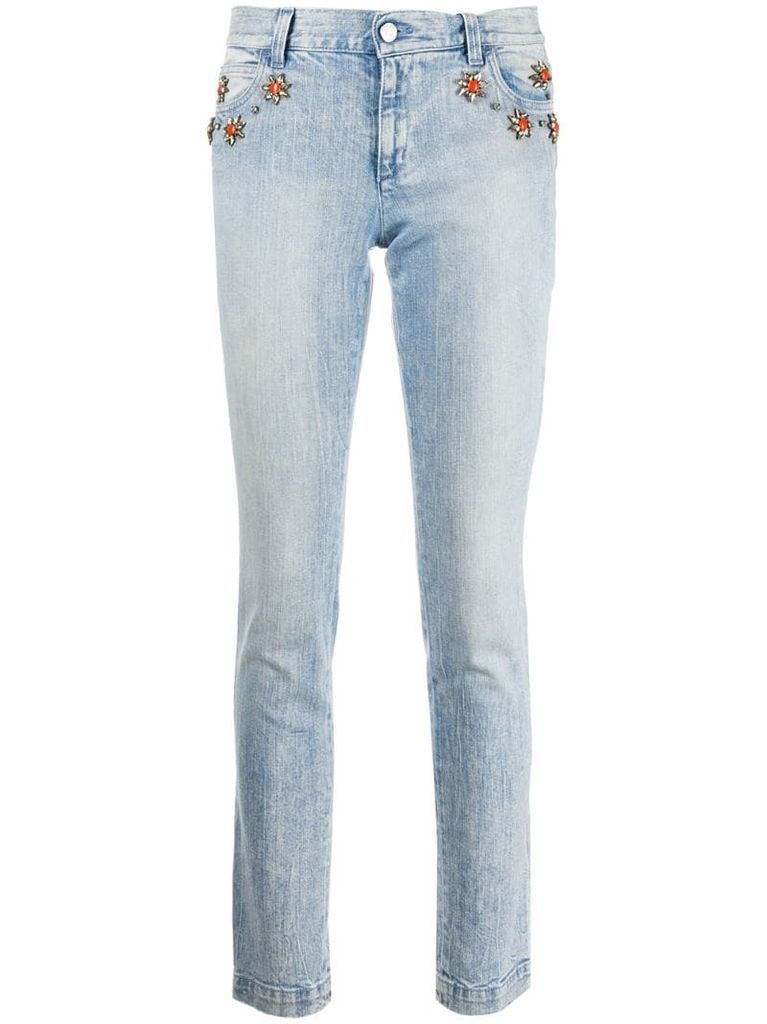 crystal-embellished denim jeans