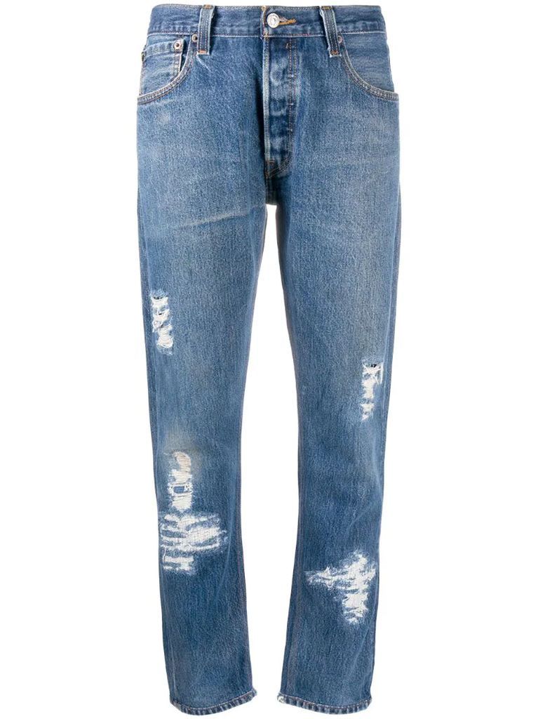 distressed straight leg trousers