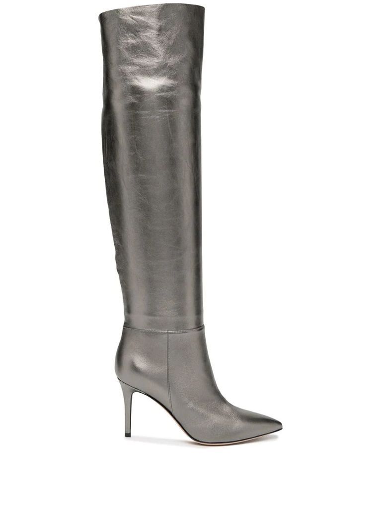 knee-length metallic effect boots