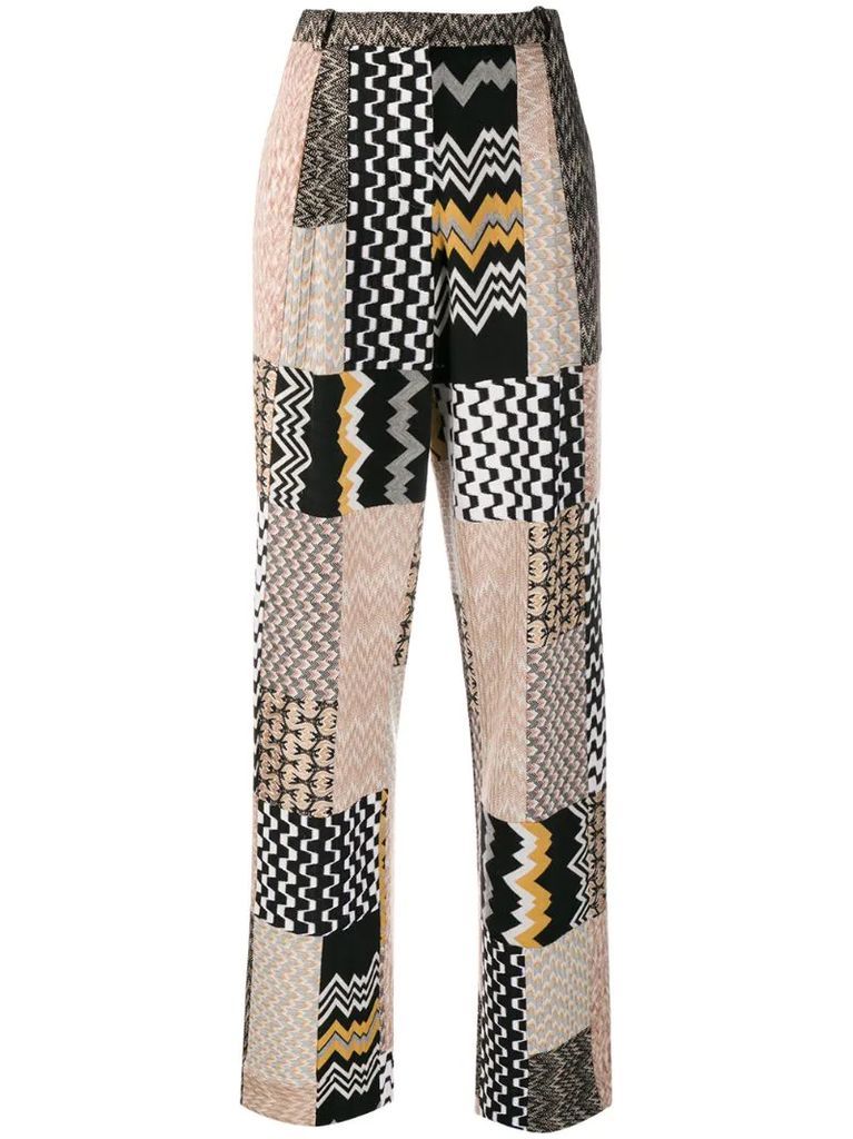 high waist patchwork trousers