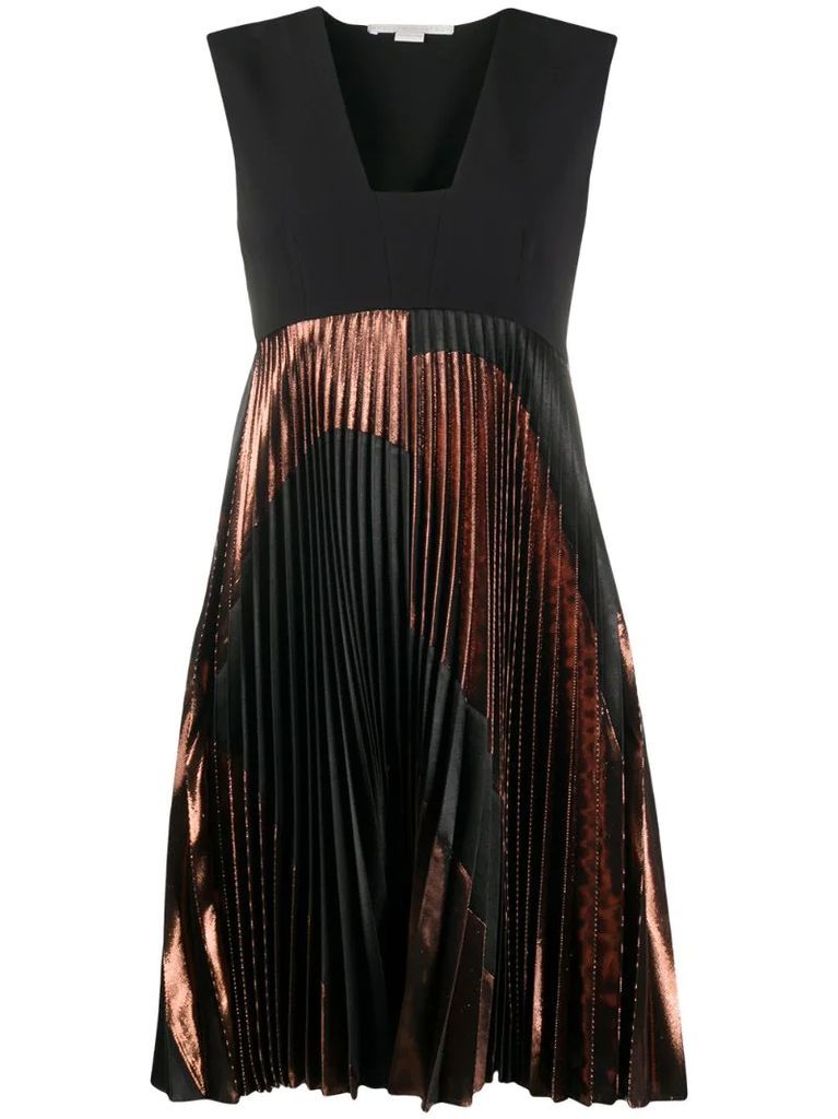 metallic-panel pleated dress