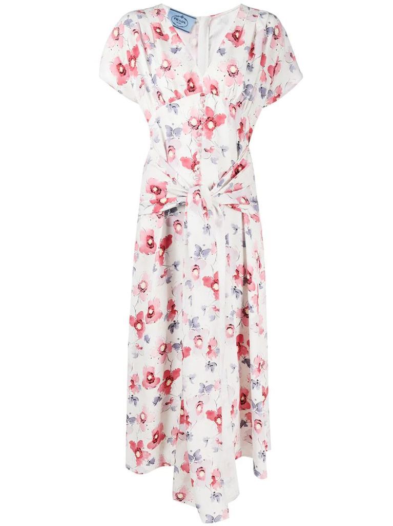 drape belted floral dress