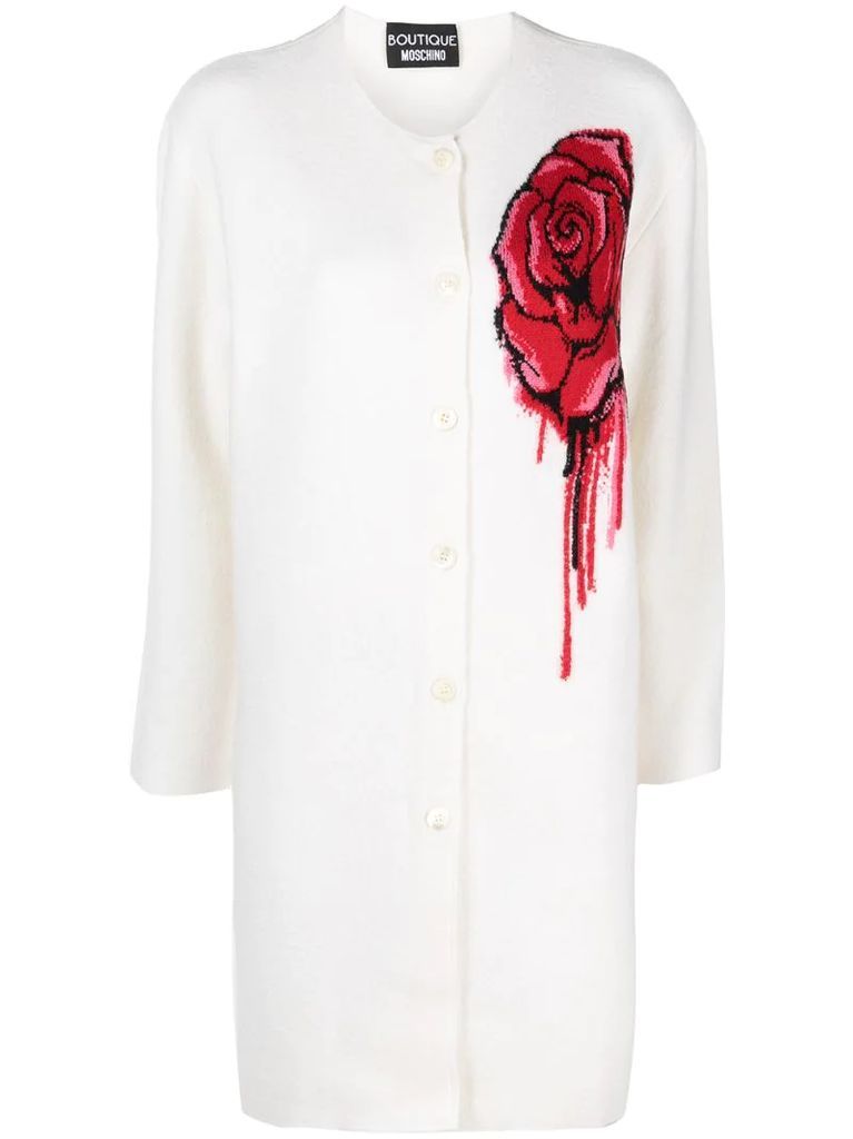 rose-print long-sleeve coat
