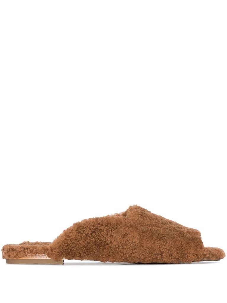 square-toe shearling slippers