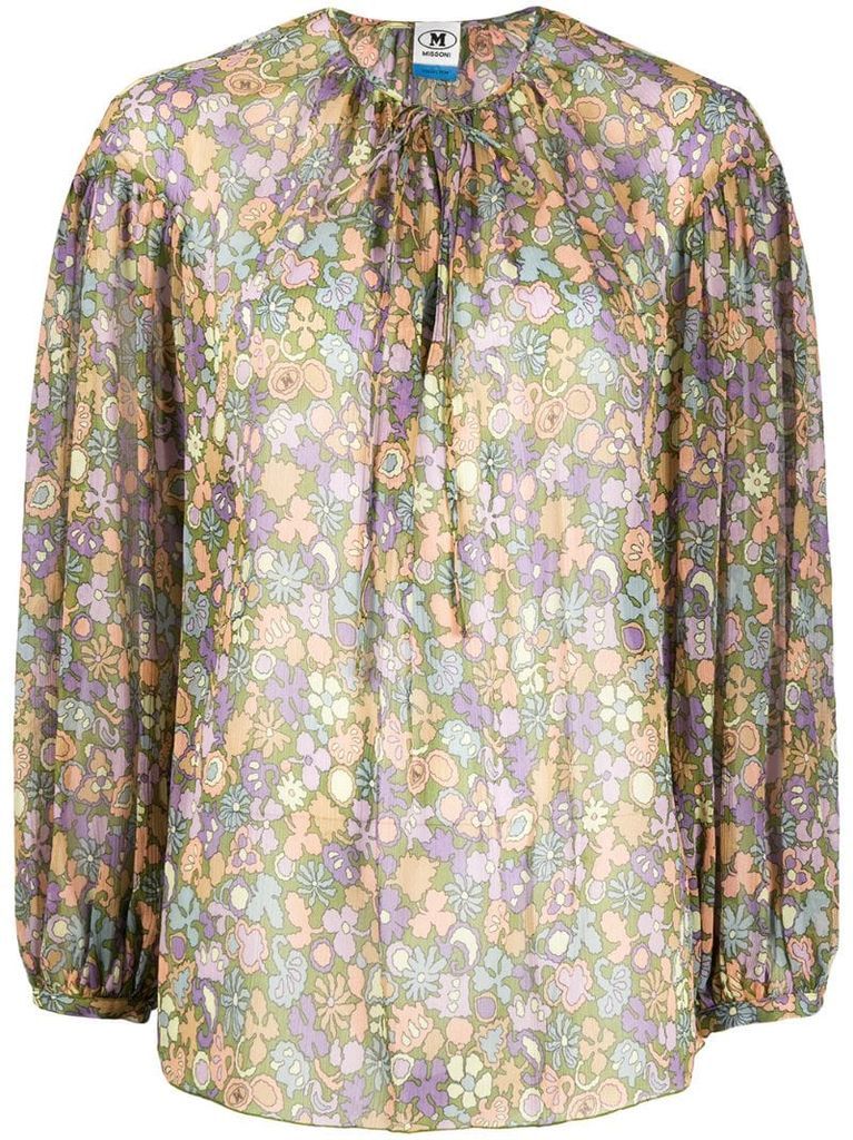 floral-print chiffon blouse