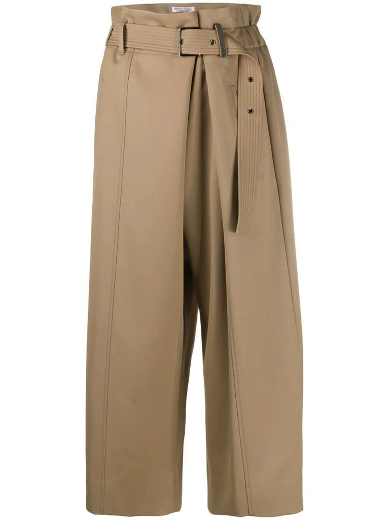 cropped tied-waist trousers