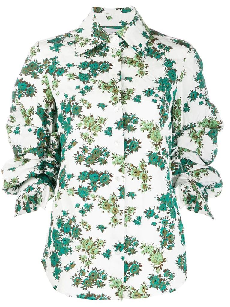 floral print gathered sleeve shirt