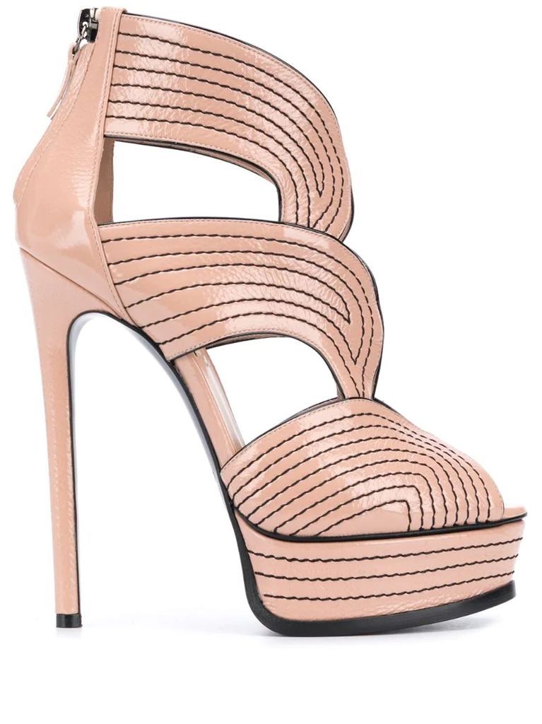 stitched stiletto heel sandals