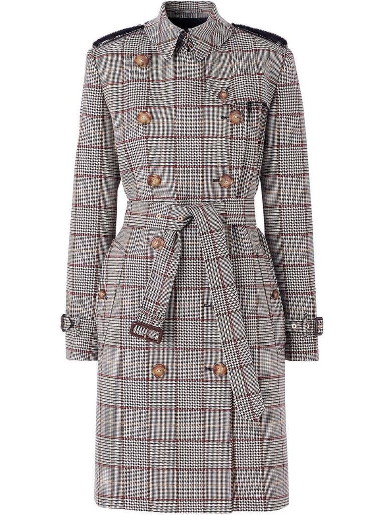 Prince of Wales check trench coat