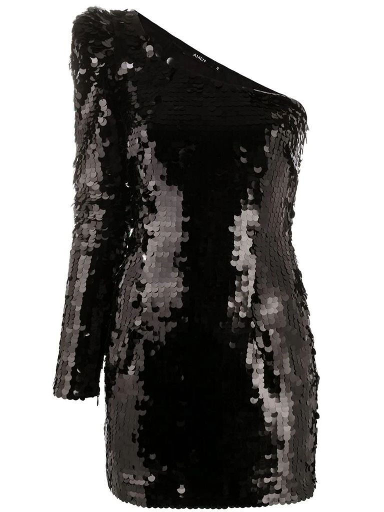 one shoulder sequin-embellished dress
