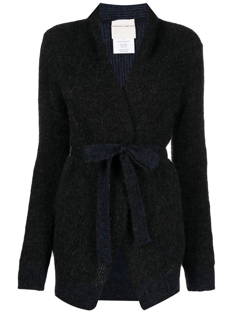 ribbed-edge tie-waist cardi-coat