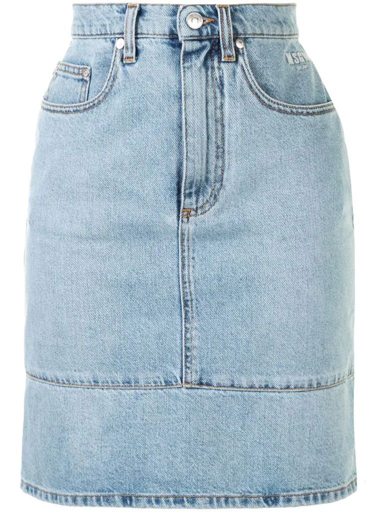 panelled high-waisted denim skirt