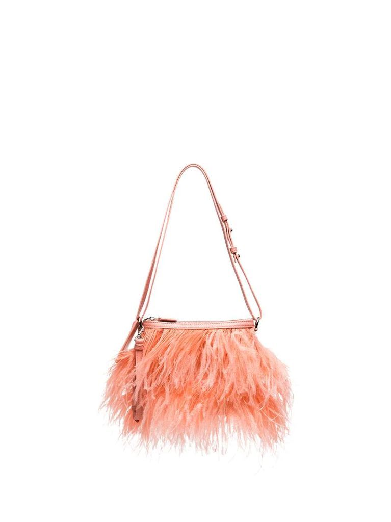 feather-trimmed shoulder bag