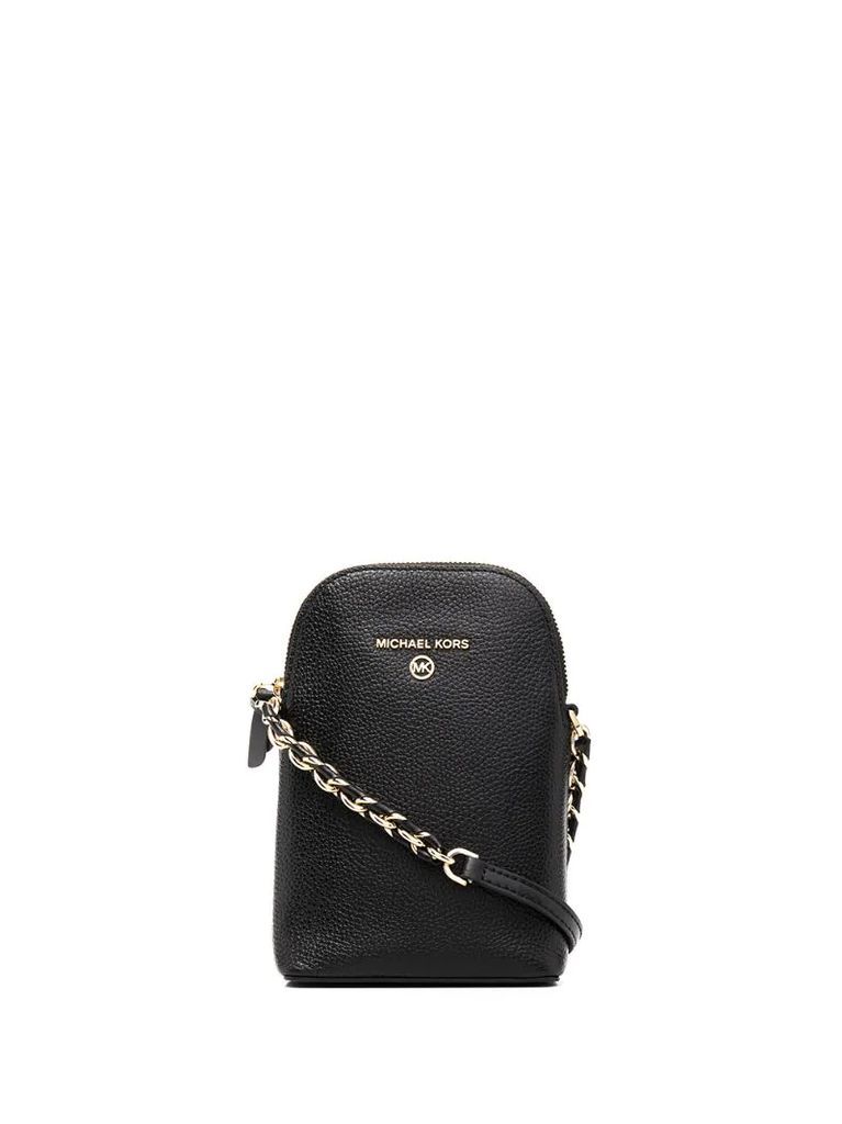leather shoulder bag with chain-link strap
