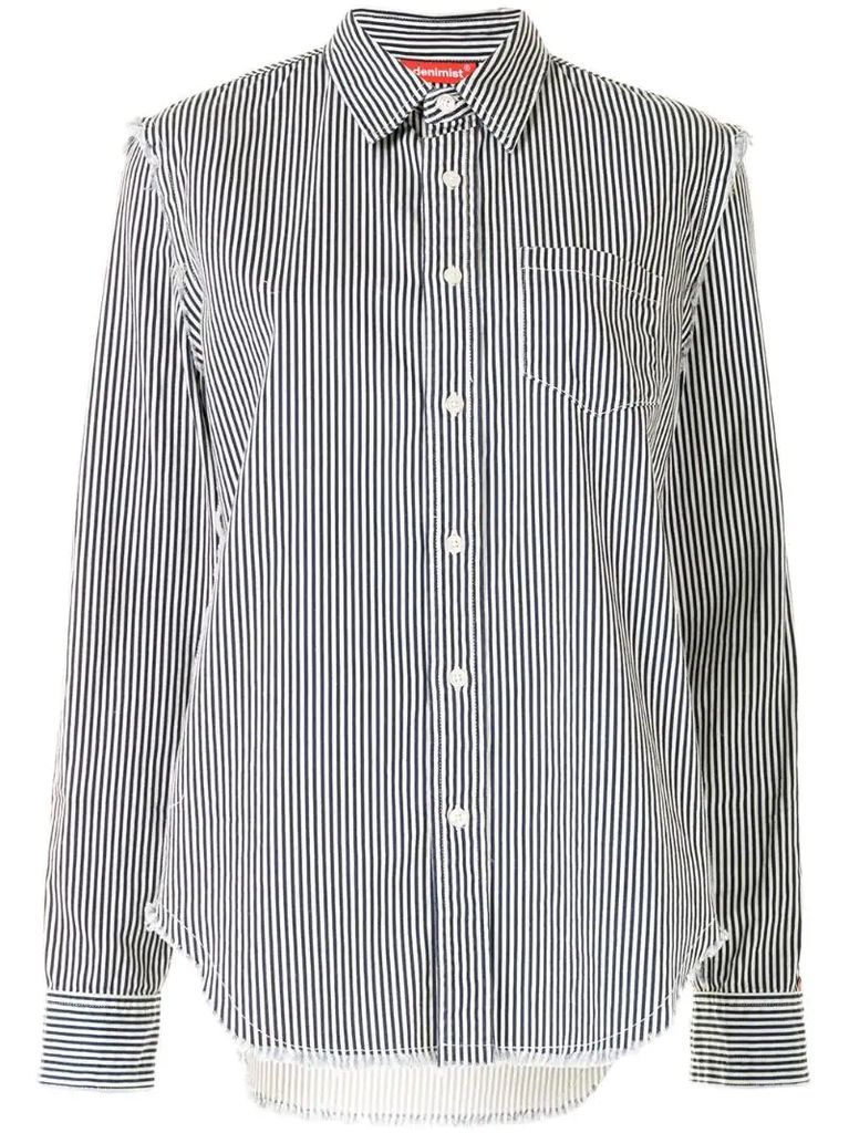 distressed vertical-stripe shirt