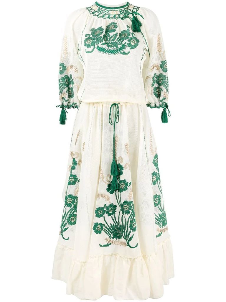 tassel-trim embroidered dress