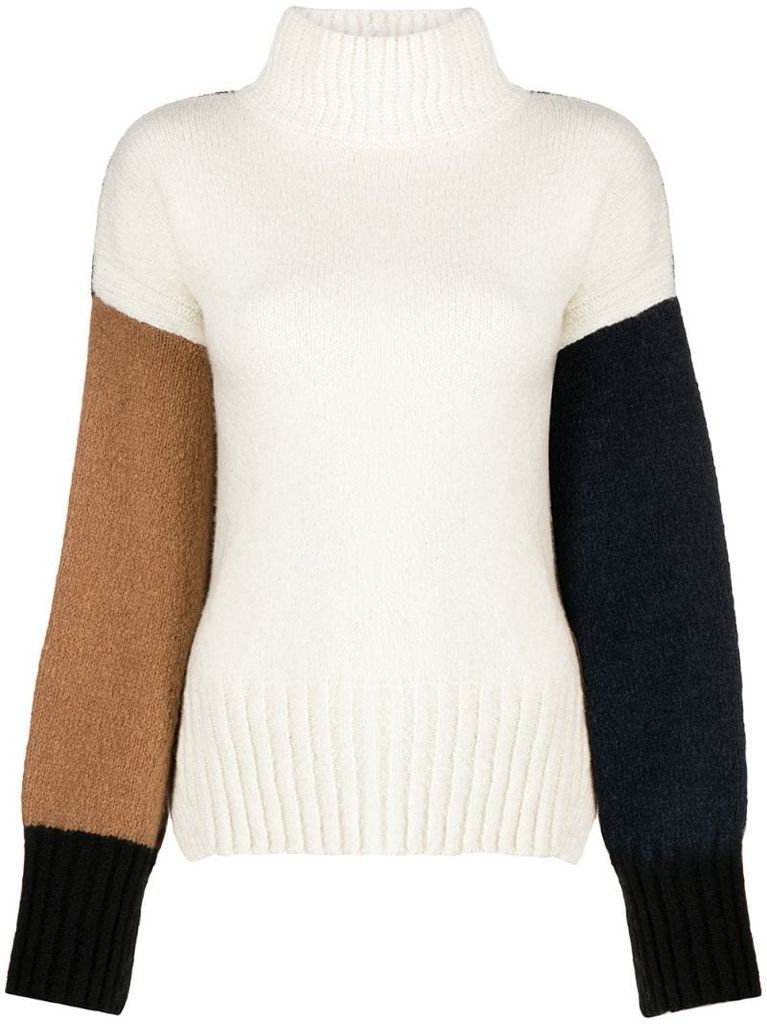 colour-block roll-neck knitted jumper
